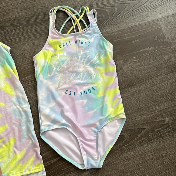 Justice One Piece Swimsuit & Coverup Size 10 M - Picture 5 of 10